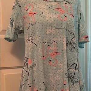 LuLaRoe Light Blue Flamingo Print Perfect T